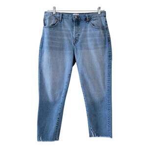 The Drop Distressed Raw Hem Jeans Light Wash Blue Women Size 32 Cropped Straight